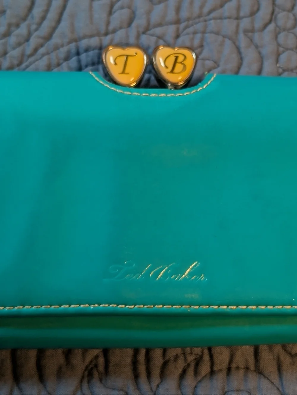 Ted Baker London Turquoise Patent Wallet‎ Heart Clasp Kiss Lock Coin Purse